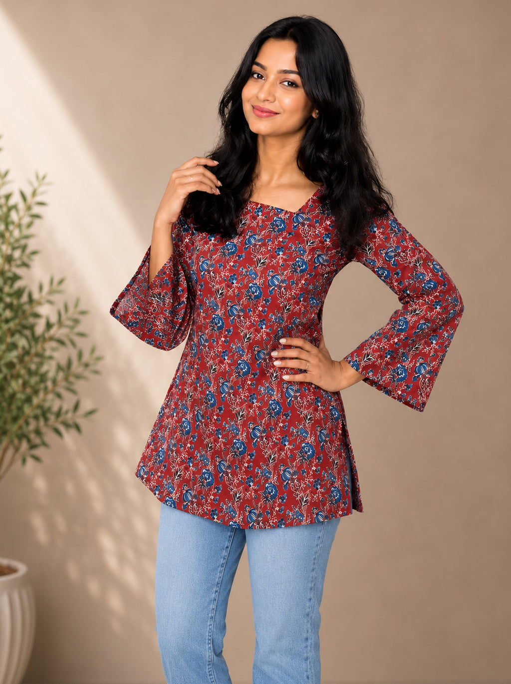 Maroon Floral Heer Corset Back Kurti