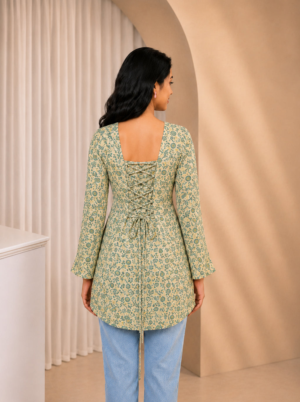 Olive Petal Flare Heer Corset Kurti
