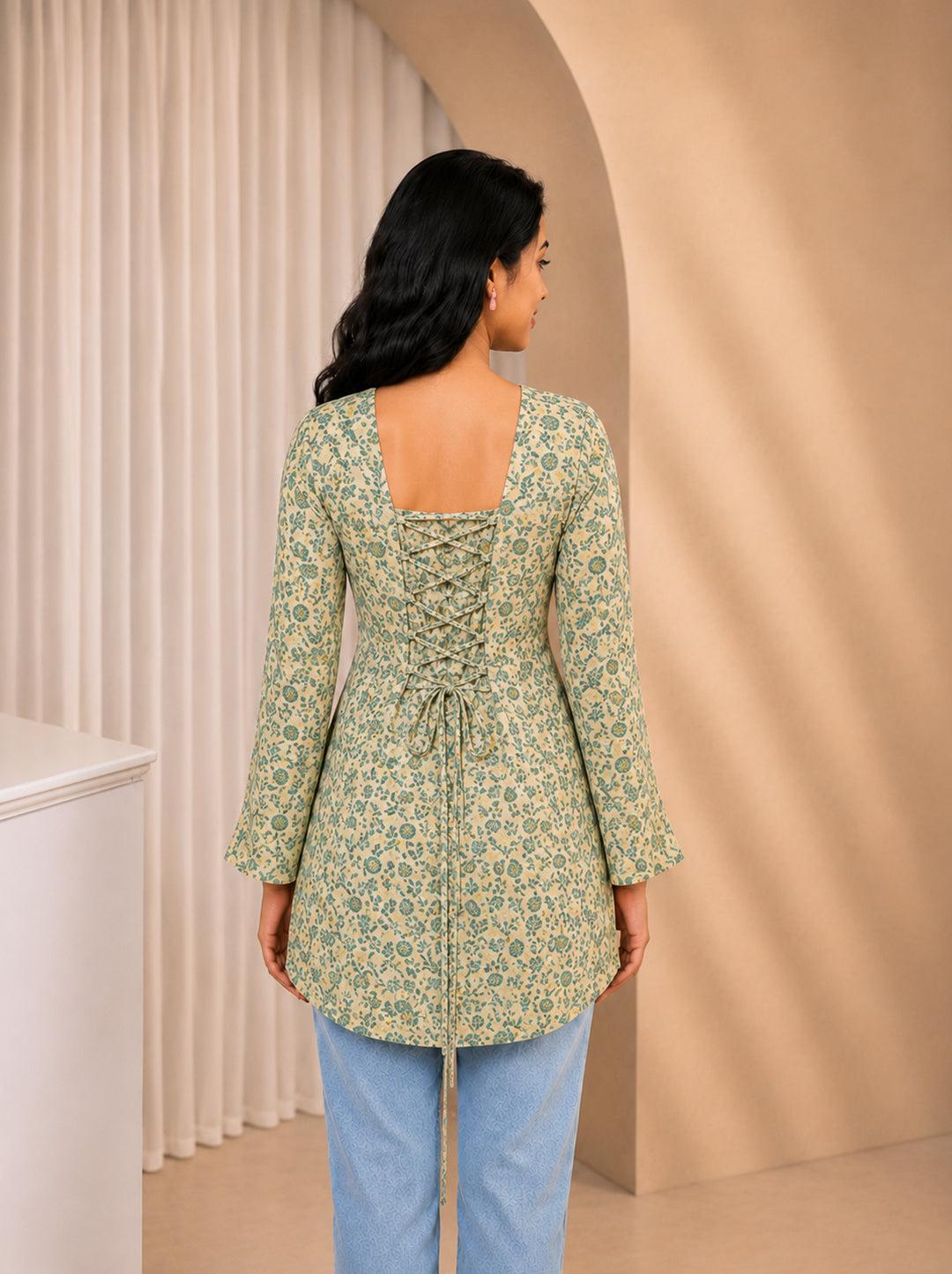 Olive Petal Flare Heer Corset Kurti