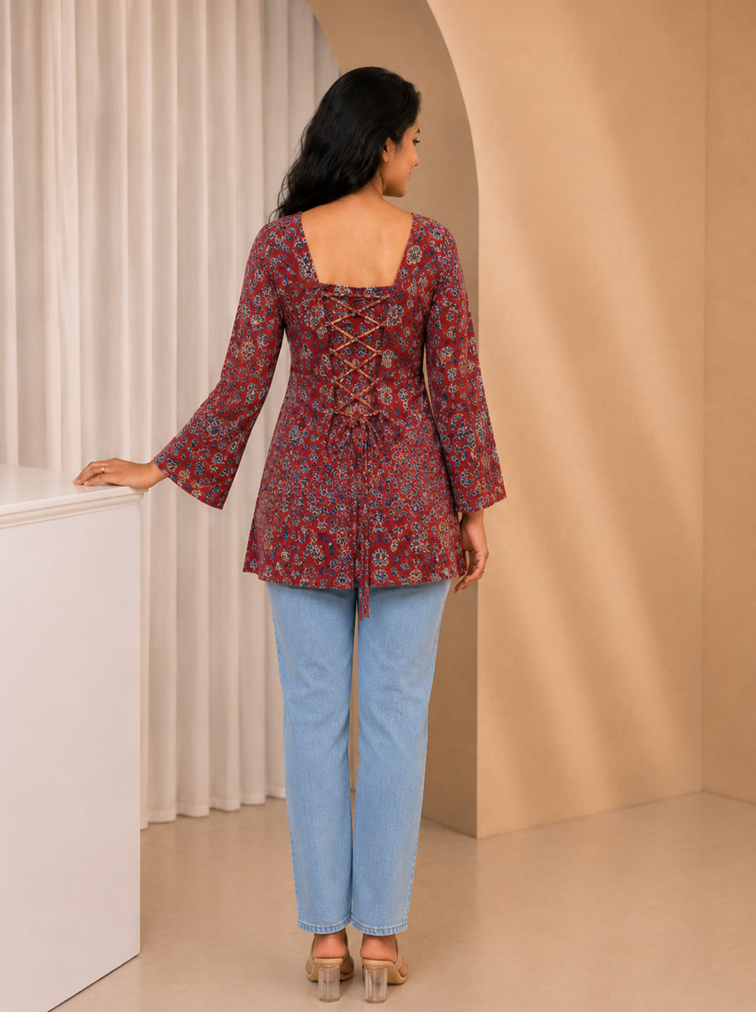 Maroon Floral Heer Corset Back Kurti