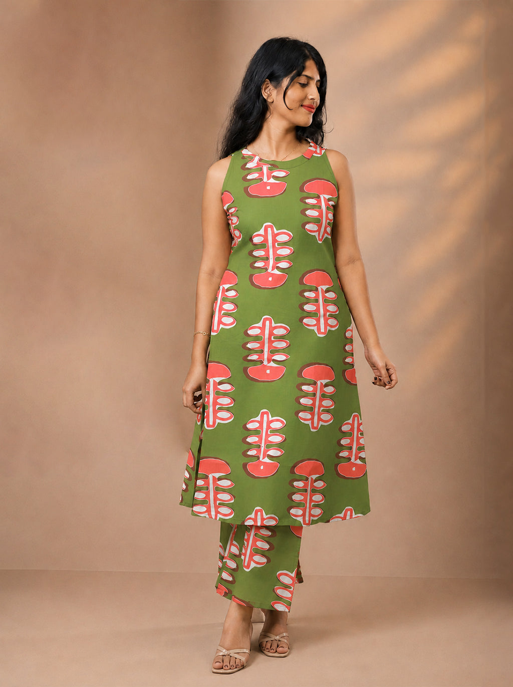 Green Ember Halter Neck Kurti Set