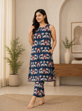 Classic Indigo Ethnic Halter Neck Kurti Set
