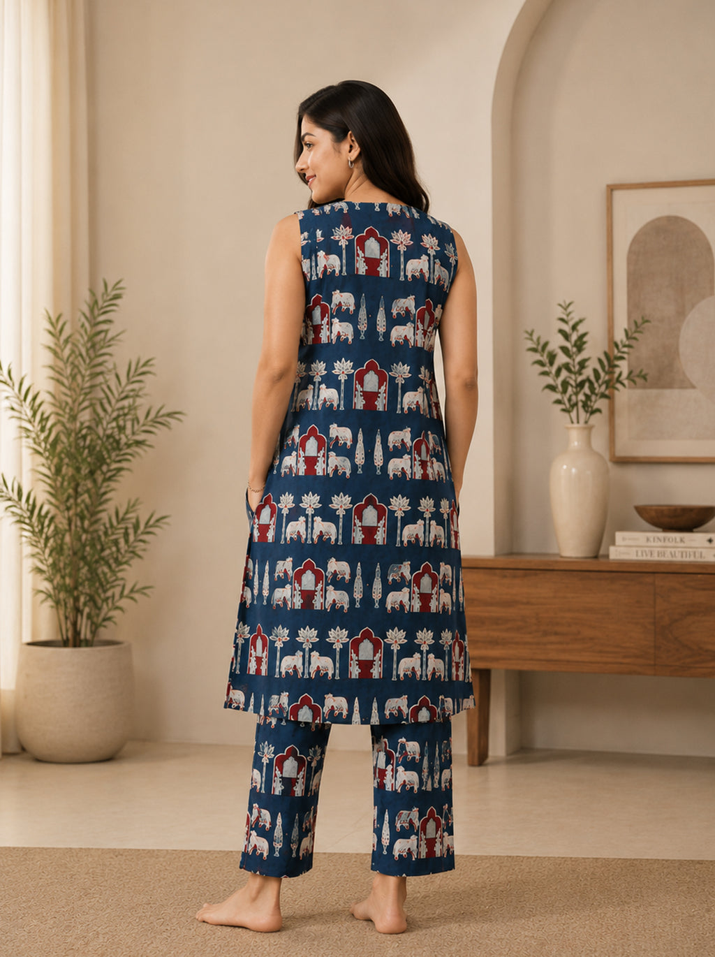 Classic Indigo Ethnic Halter Neck Kurti Set