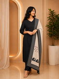 Black Co Ord Kurta with Cream Chanderi Printed Dupatta