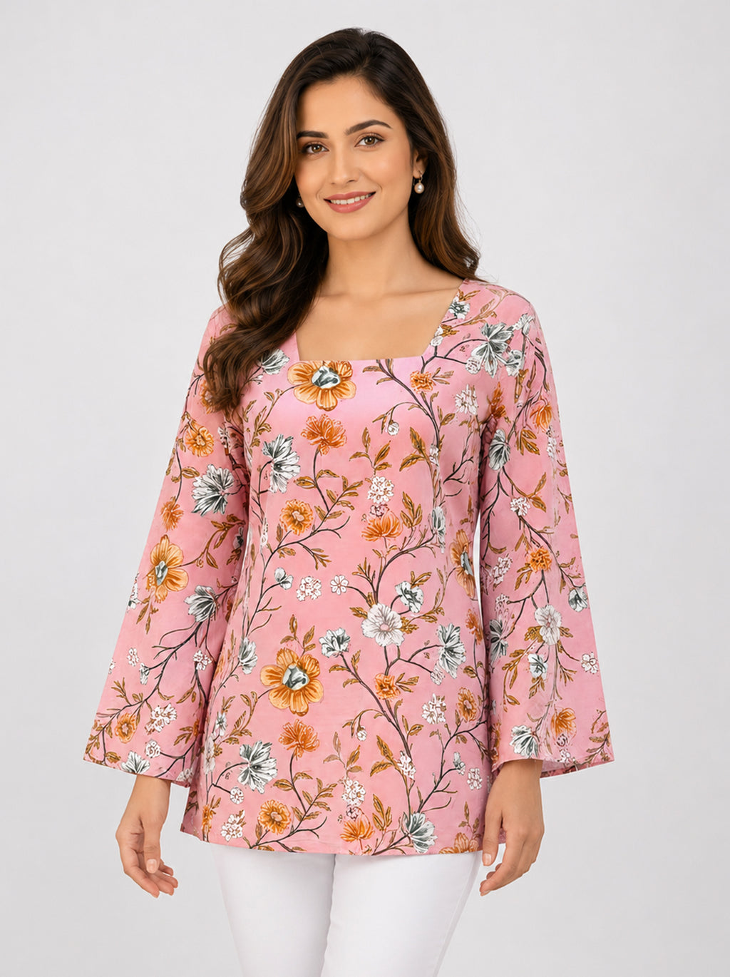 Baby Pink Floral Heer Corset Back Kurti