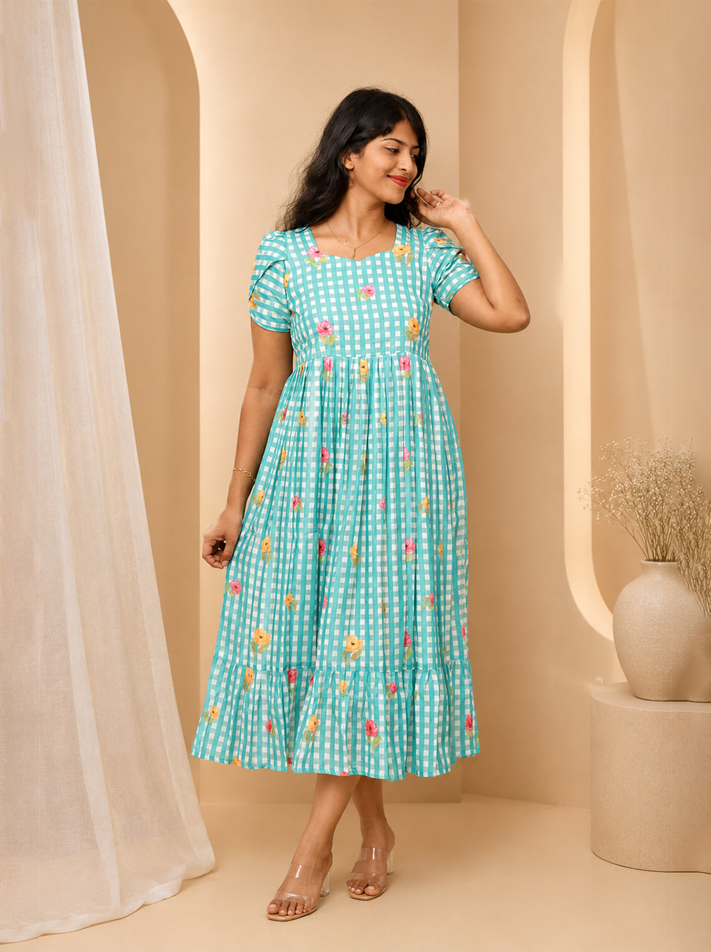 Deep Feel Aqua Floral Maxi