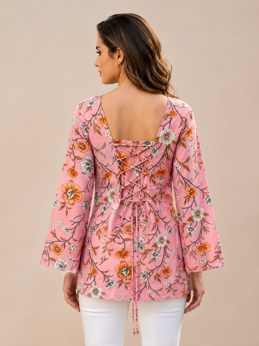 Baby Pink Floral Heer Corset Back Kurti