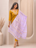 Mustard Glow Yellow Kurta Set with Lilac Dupatta