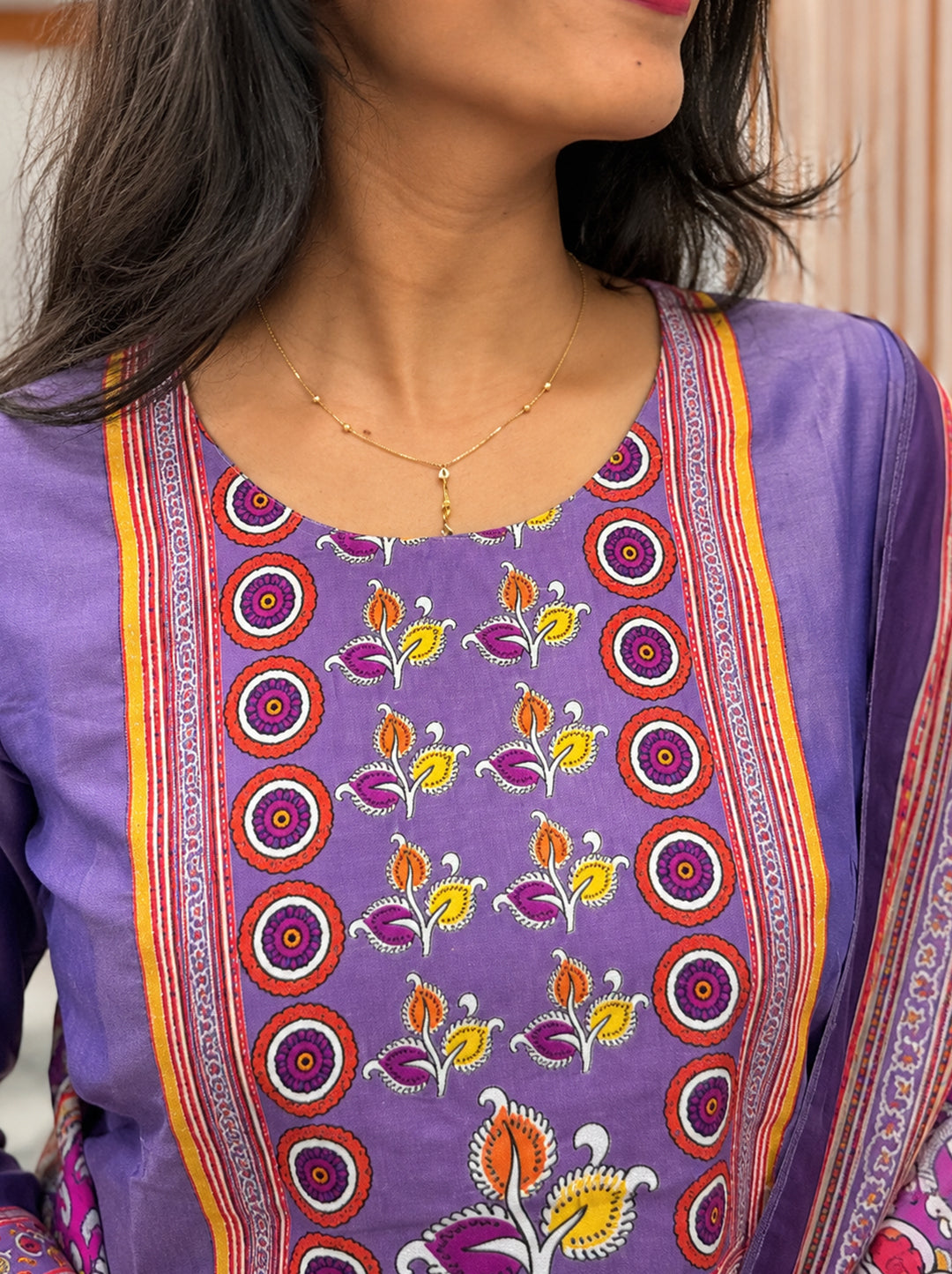 Lavender Royale Kurta Set with Printed Organza Dupatta