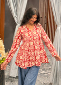 Red floral peplum top