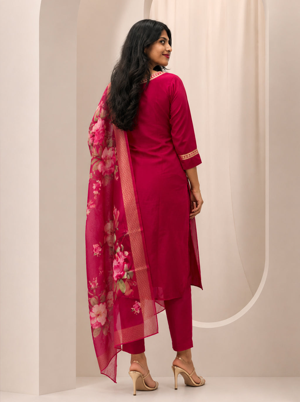 Pink Kurta Set with Organza Dupatta