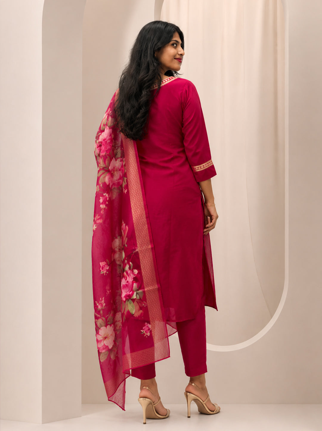 Pink Kurta Set with Organza Dupatta