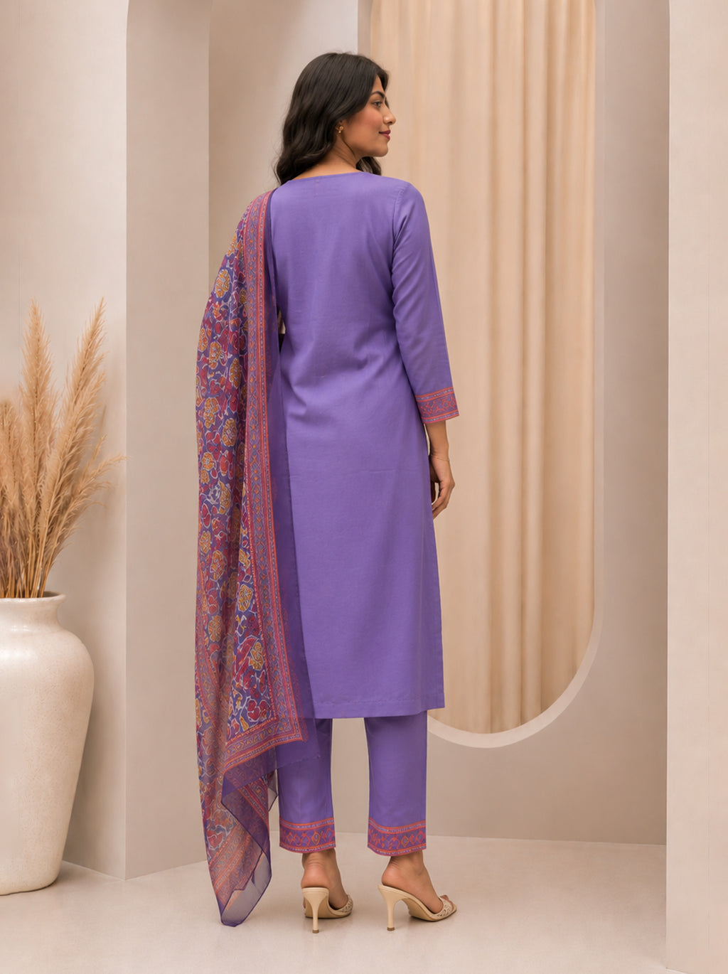 Lavender Royale Kurta Set with Printed Organza Dupatta