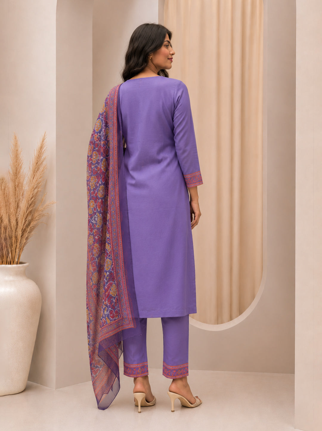 Lavender Royale Kurta Set with Printed Organza Dupatta
