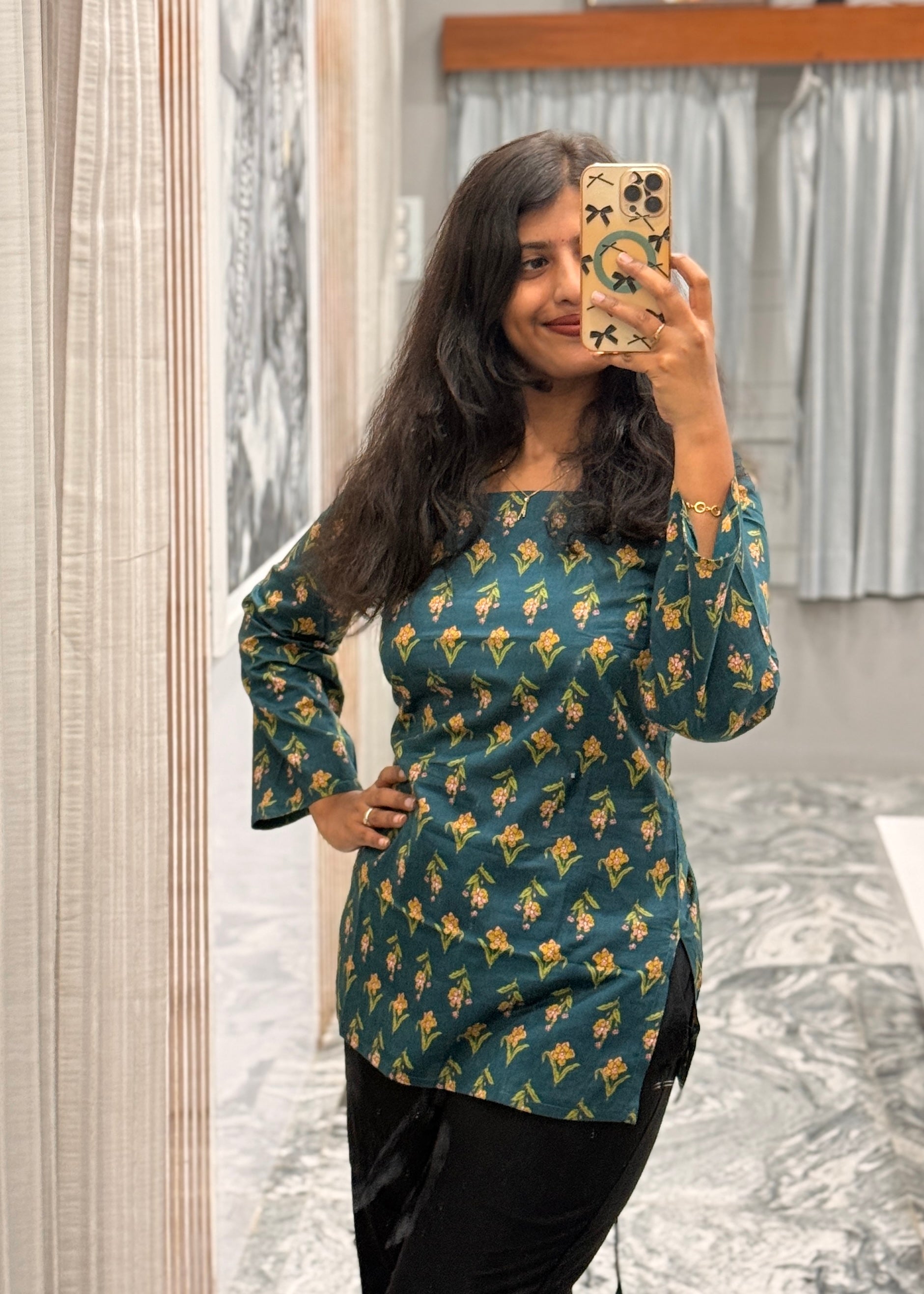 Peacock blue corset back kurti