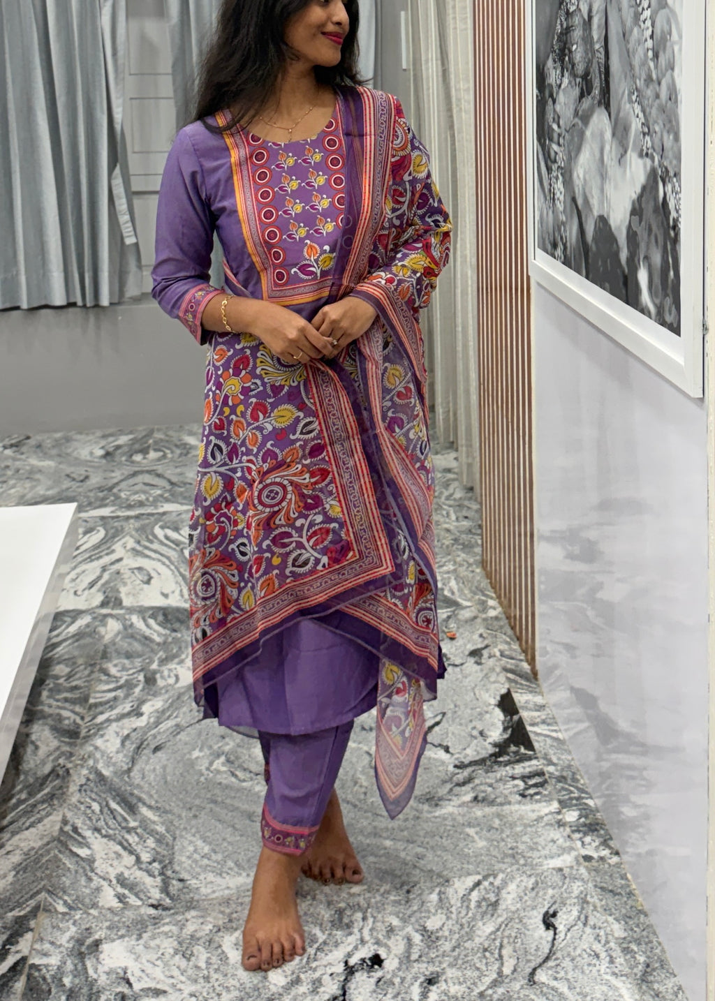 Lavender Royale Kurta Set with Printed Organza Dupatta