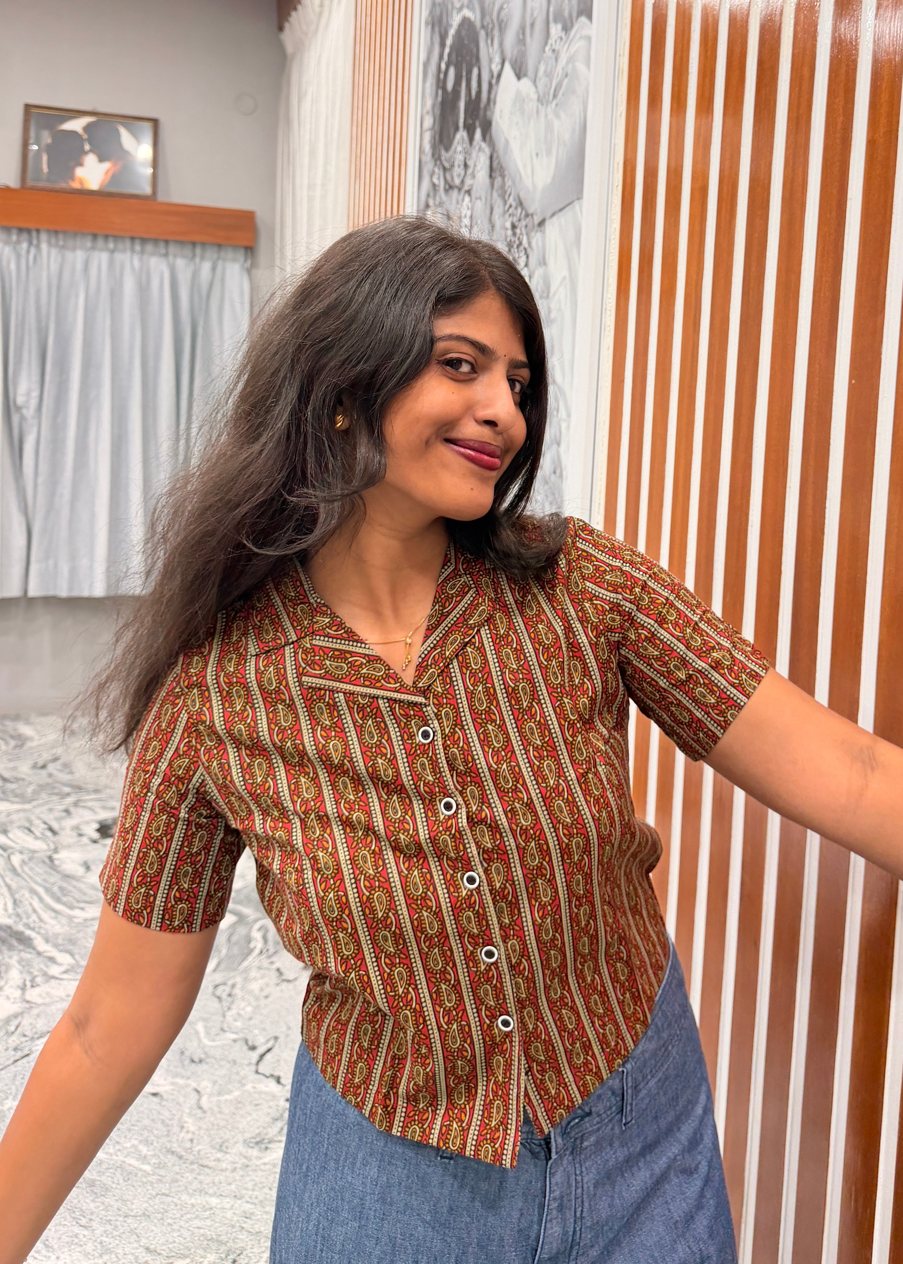 Brown Paisley CROP SHIRT