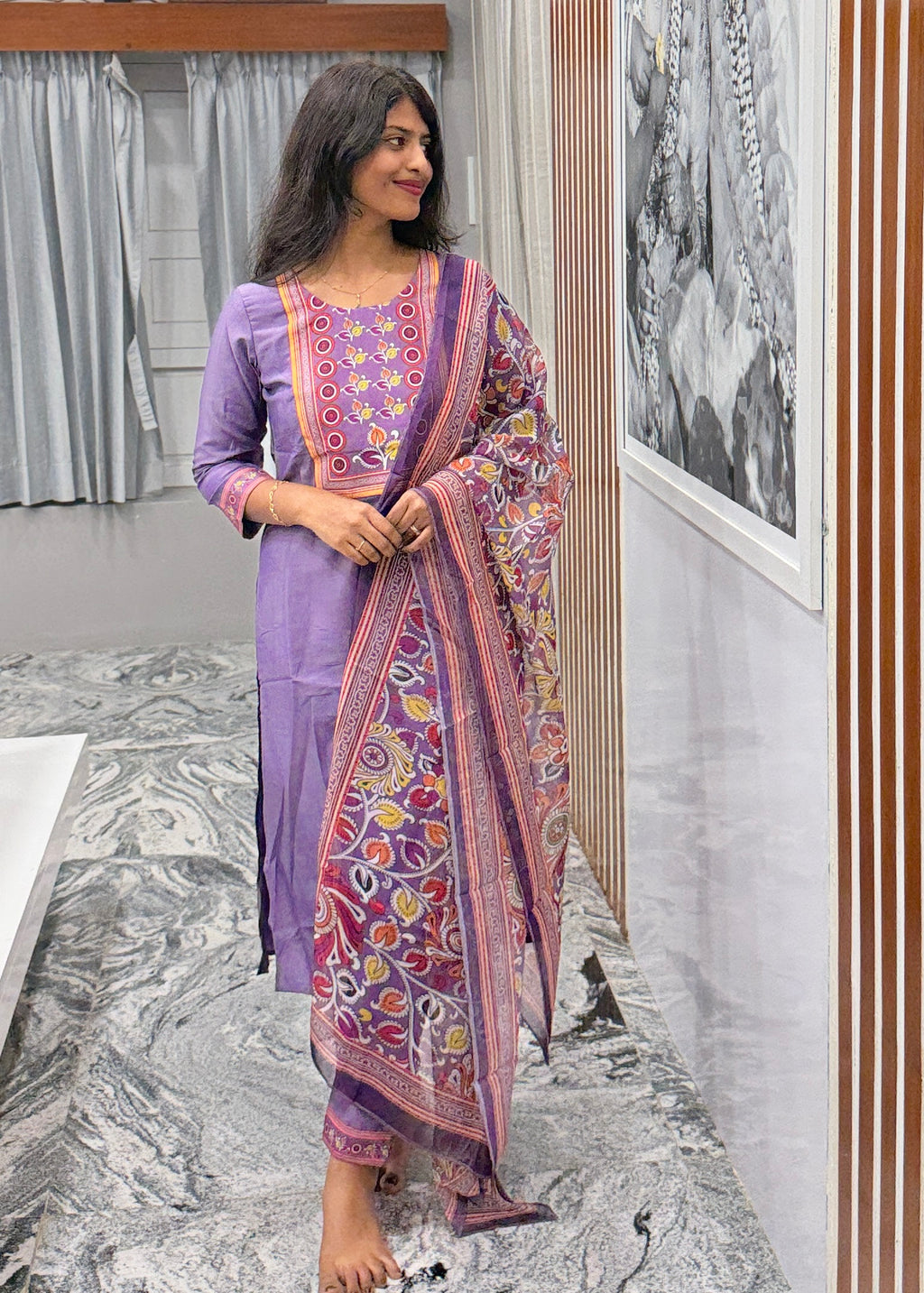 Lavender Royale Kurta Set with Printed Organza Dupatta