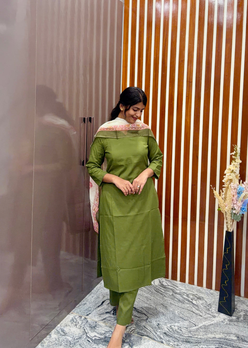 Darkgreen kurta set with chanderi dupatta