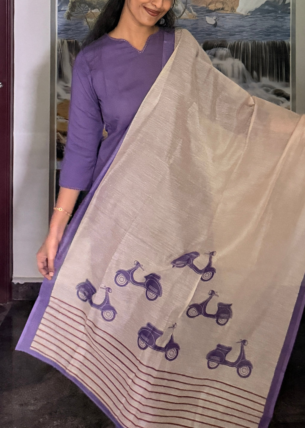 Purple Co Ord Kurta with Cream Chanderi Printed Dupatta