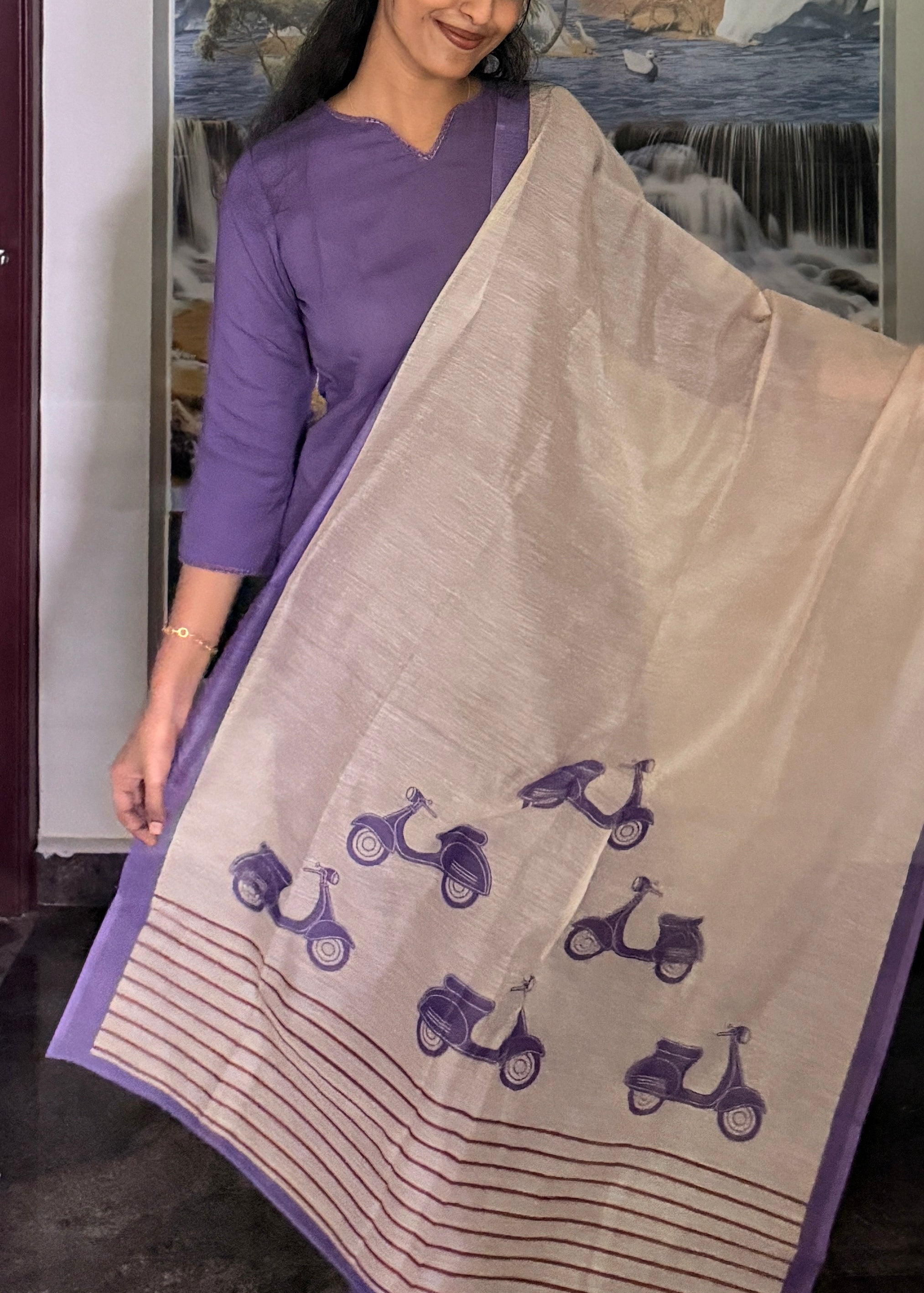 Purple Co Ord Kurta with Cream Chanderi Printed Dupatta