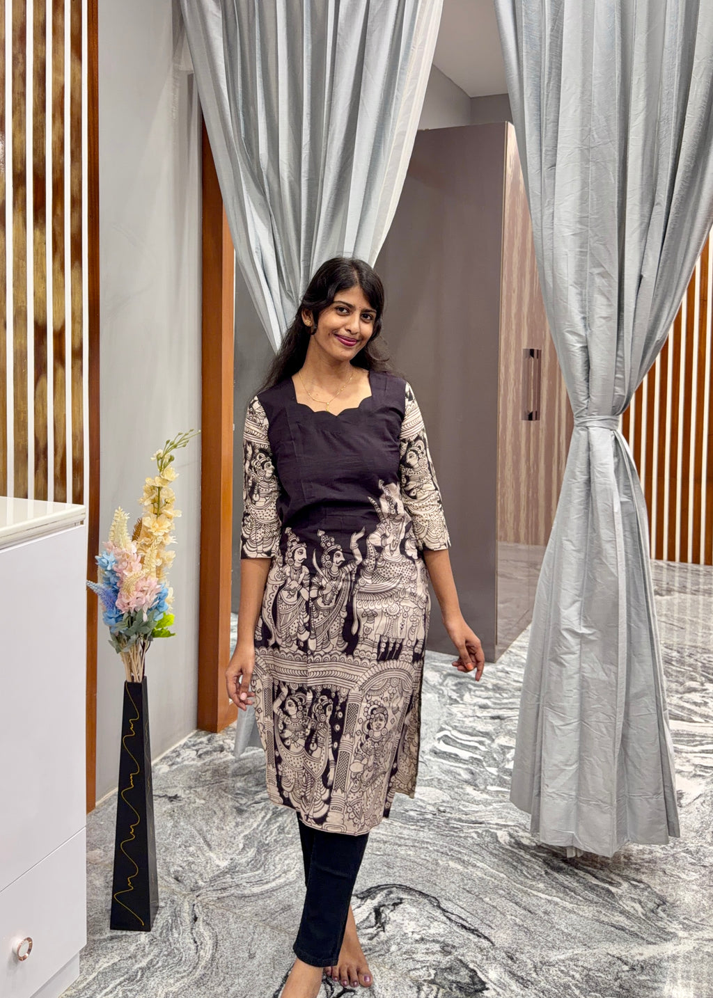 Black kalamkari kurti top