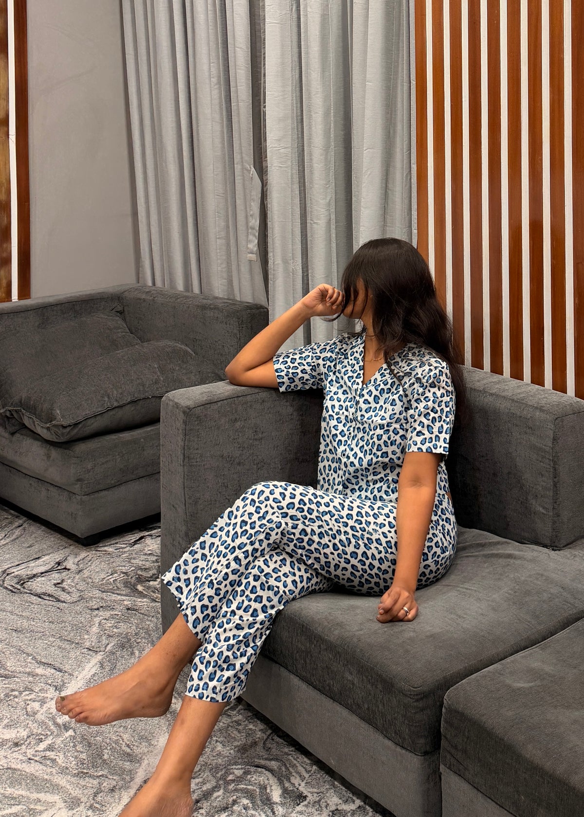 Blue Leopard Crop Shirt and pant