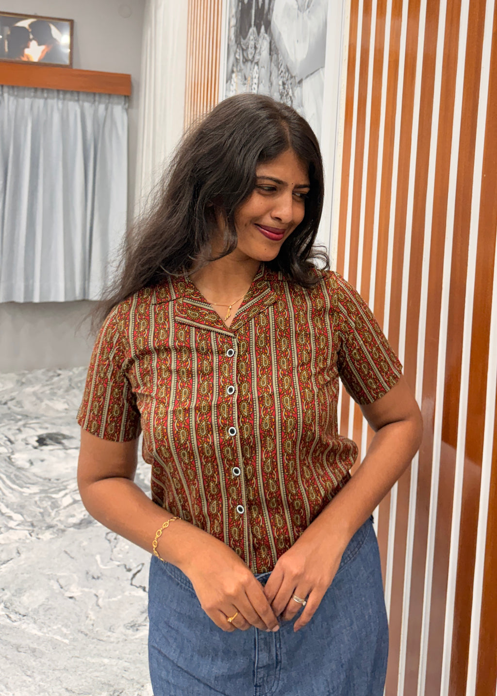 Brown Paisley CROP SHIRT
