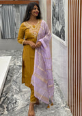 Mustard Glow Yellow Kurta Set with Lilac Dupatta