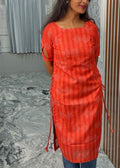Orange sideknot kurti ( kollam print )