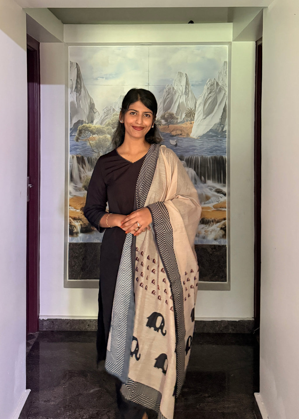 Black Co Ord Kurta with Cream Chanderi Printed Dupatta