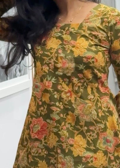 Greenish yellow corset back kurti