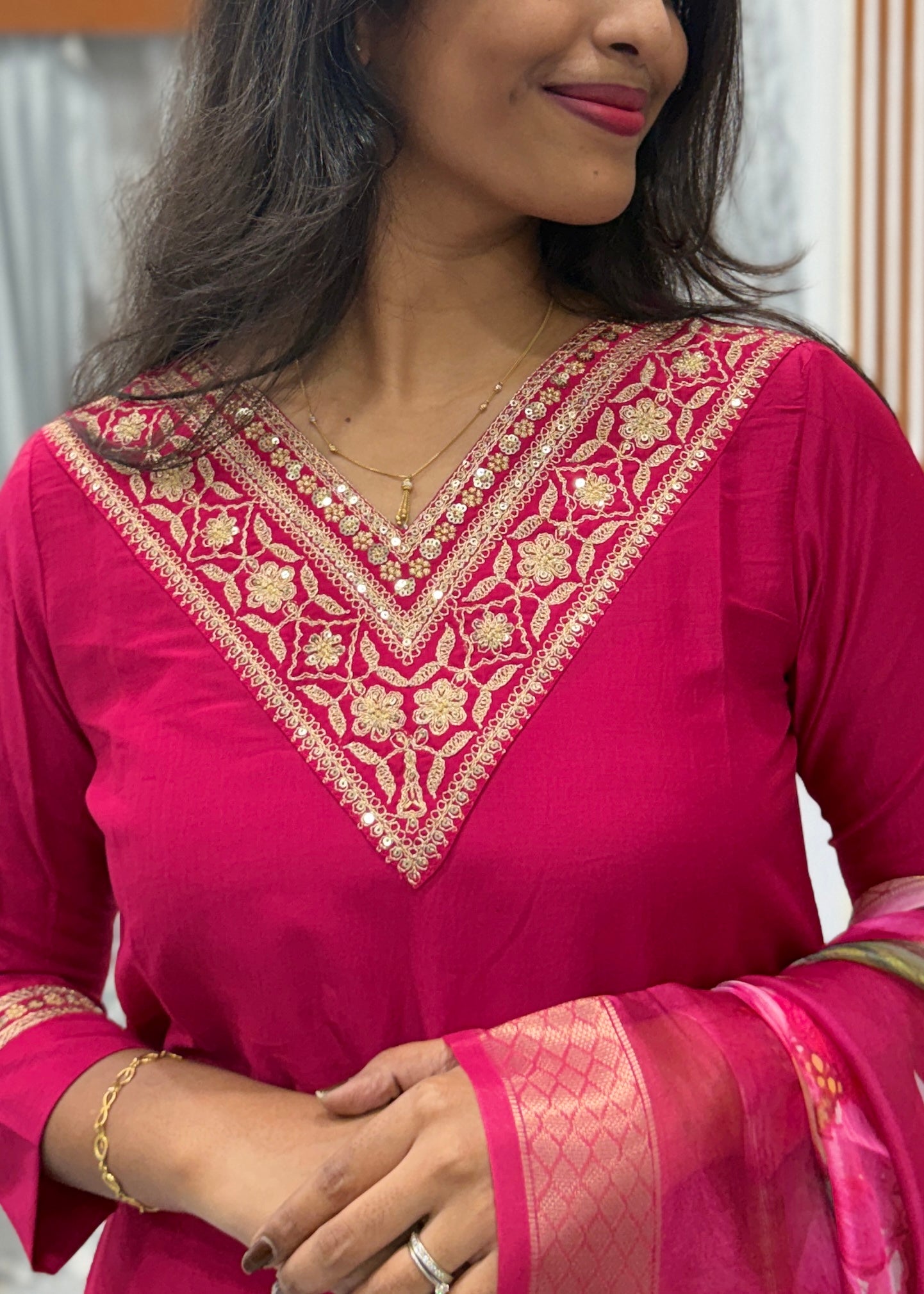 Pink Kurta Set with Organza Dupatta
