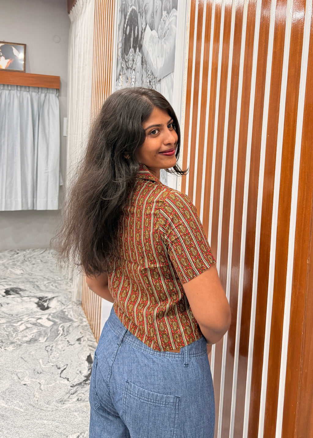 Brown Paisley CROP SHIRT