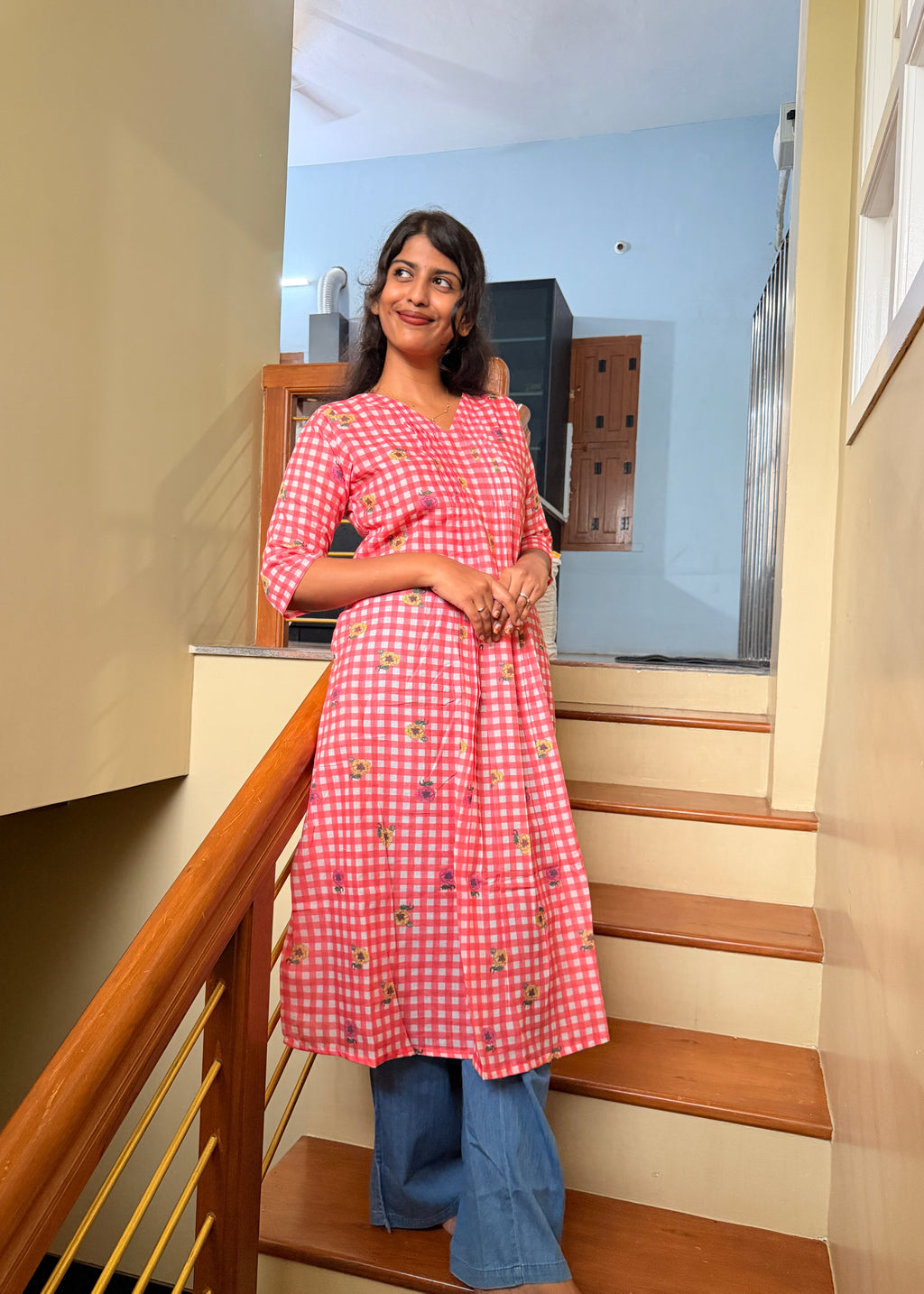 Red Aline pleated kurti top