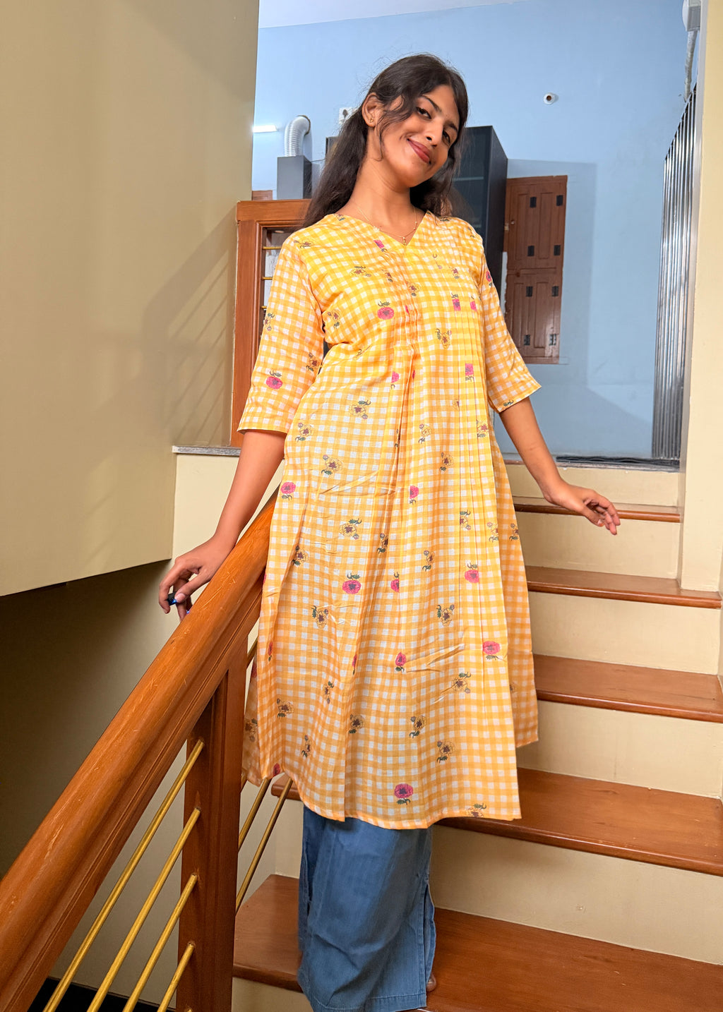 Butter yellow aline kurti top