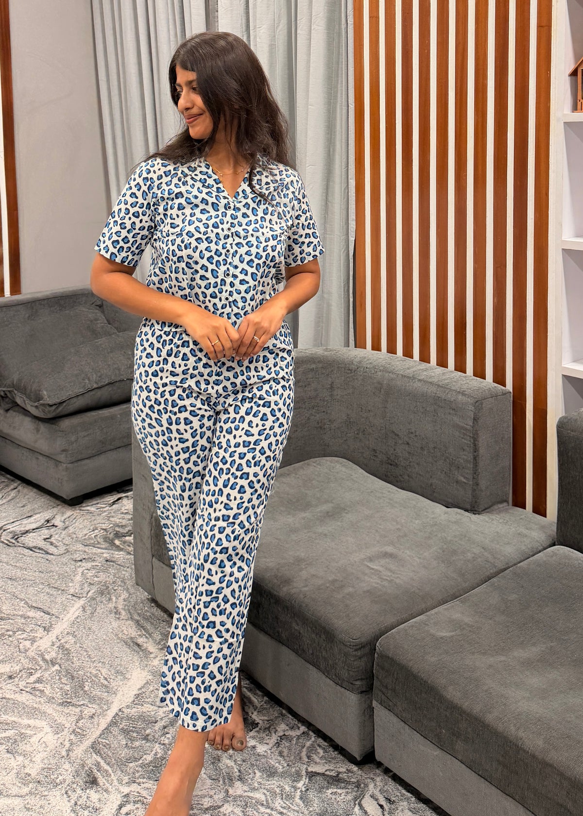 Blue Leopard Crop Shirt and pant
