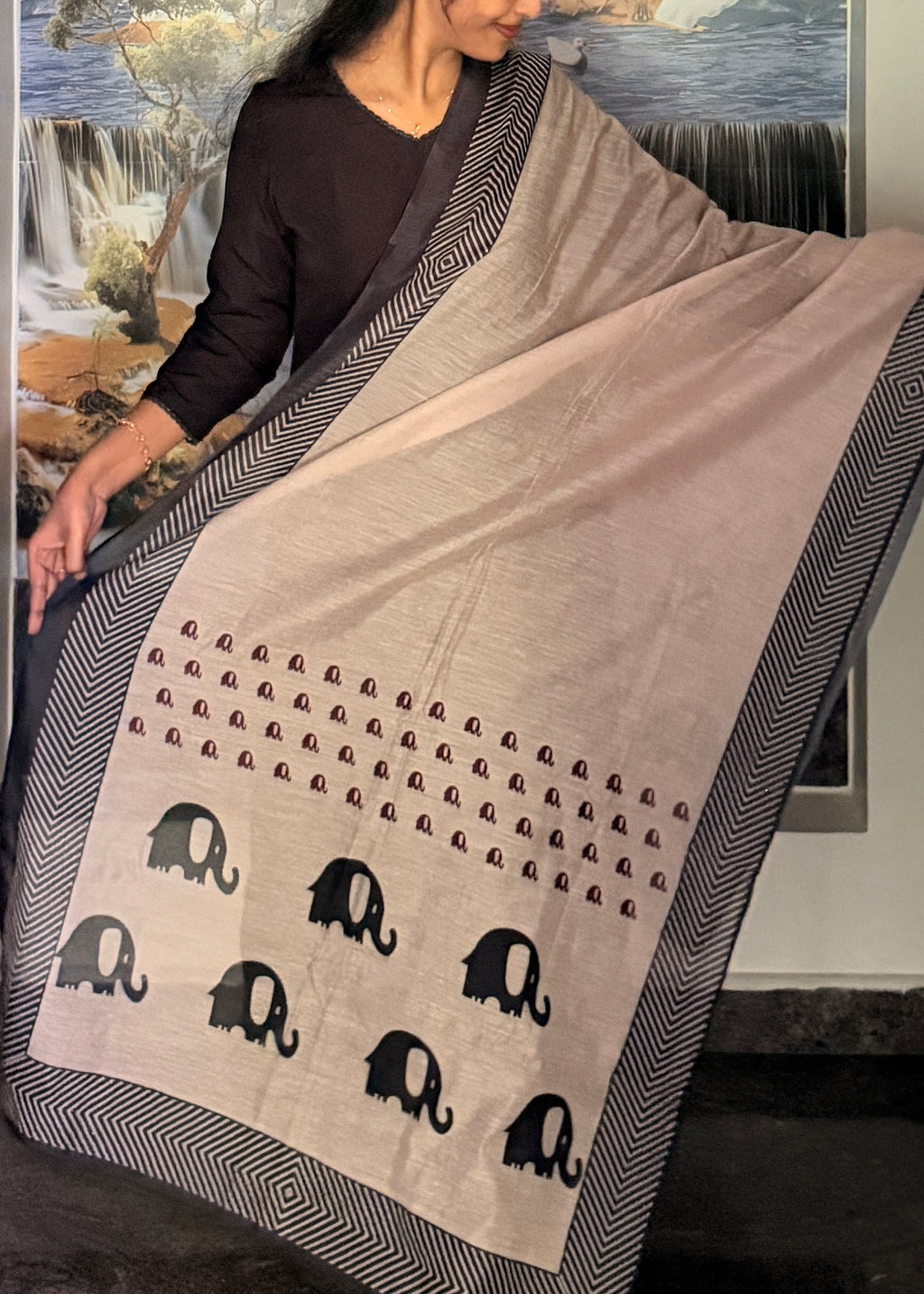 Black Co Ord Kurta with Cream Chanderi Printed Dupatta