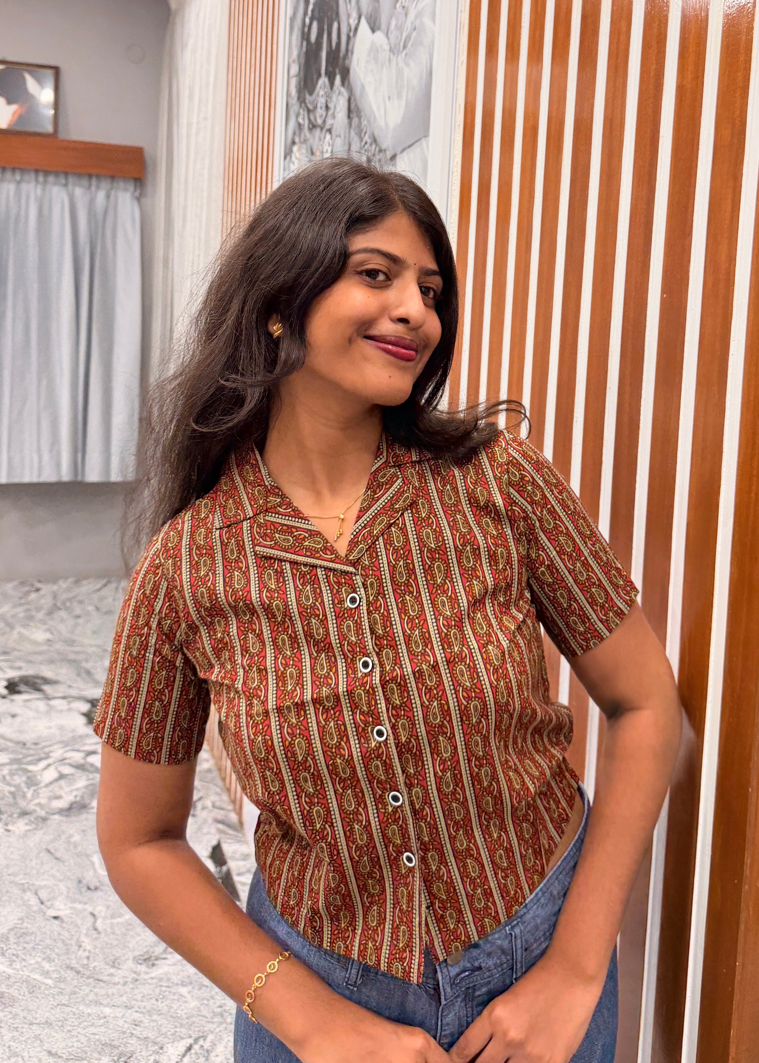 Brown Paisley CROP SHIRT