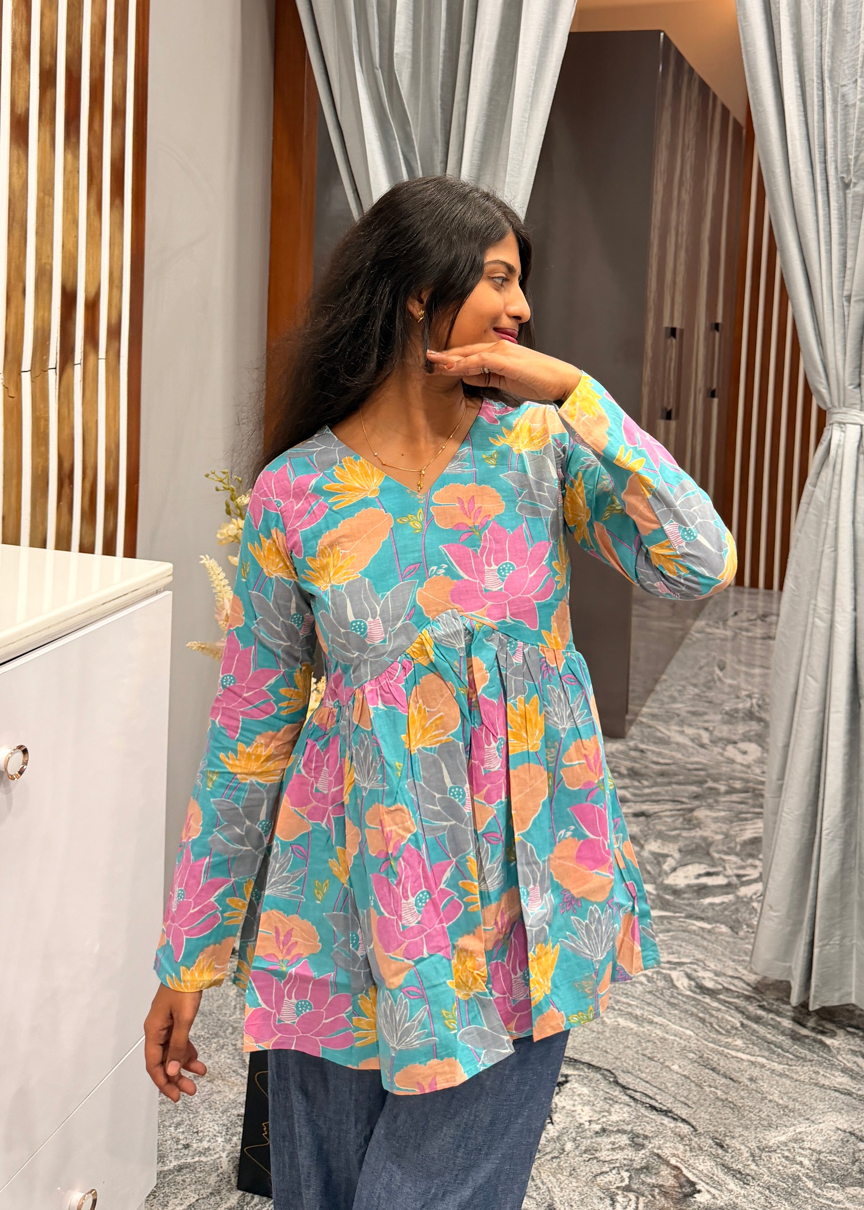 Blue floral peplum top
