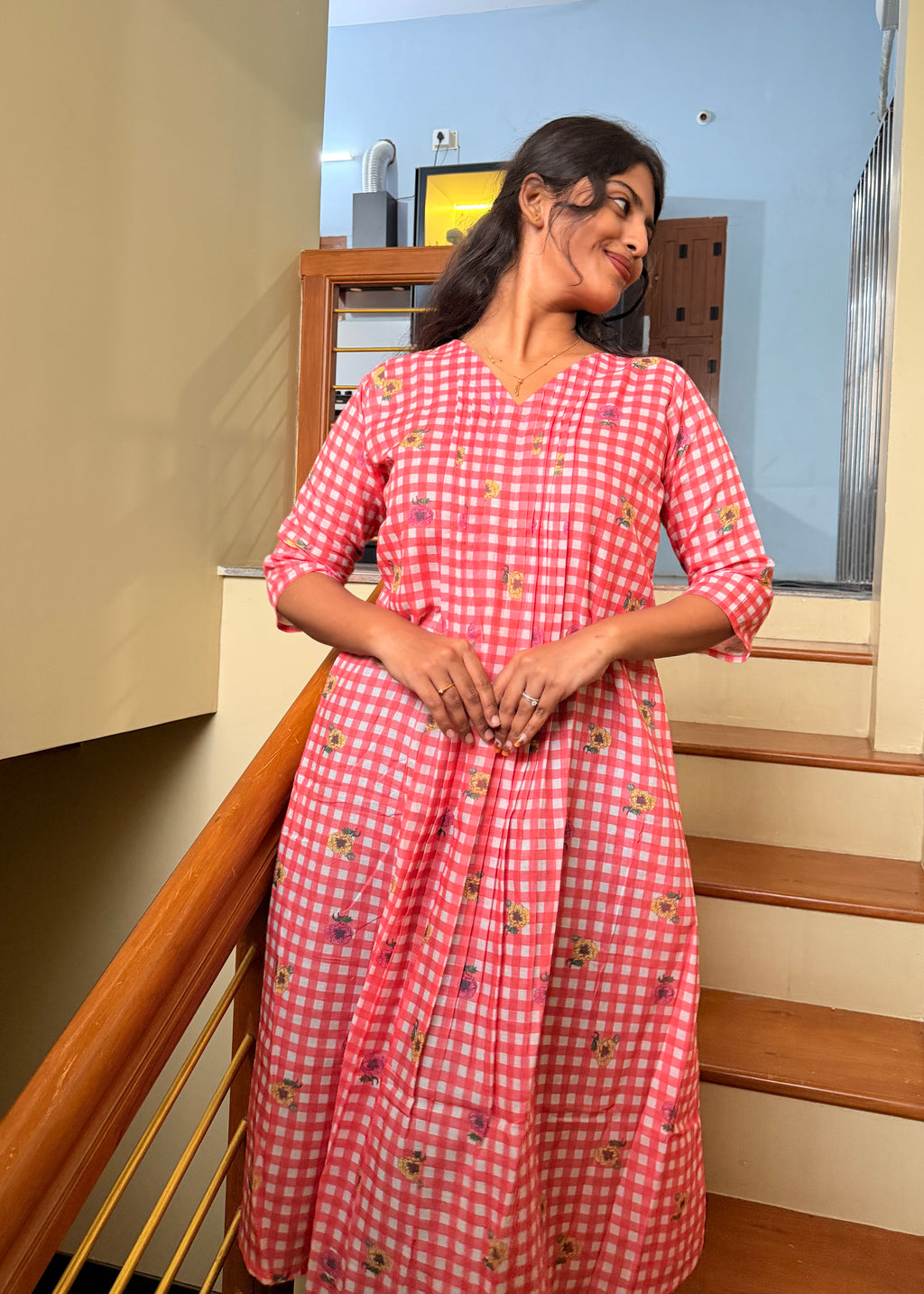 Red Aline pleated kurti top