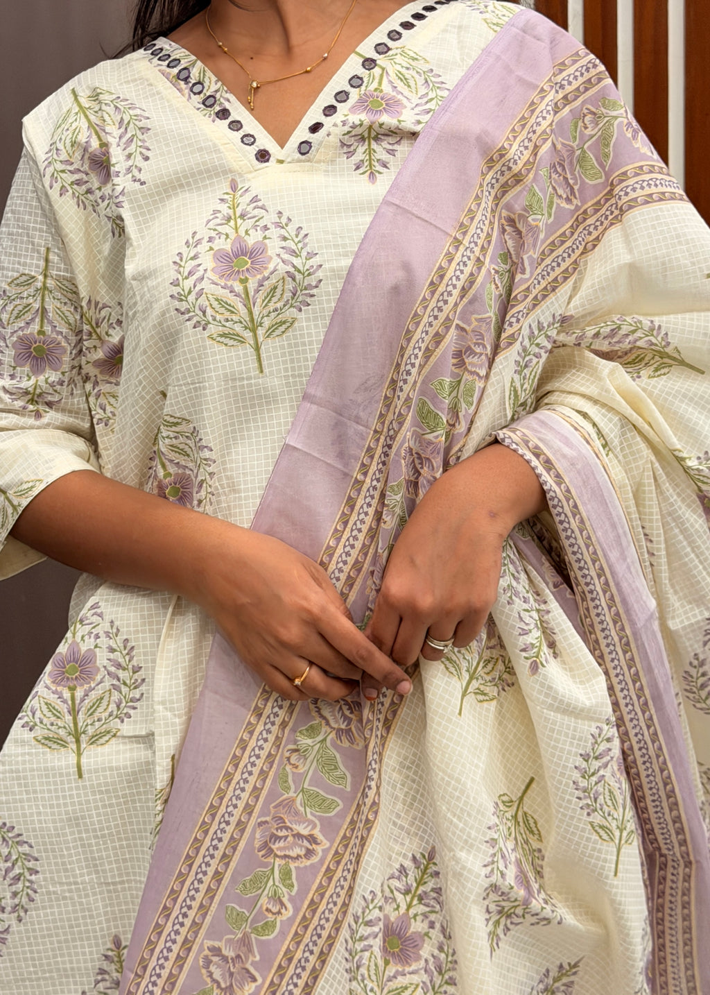 Lavender Floral Printed Three pcs Kurta Set
