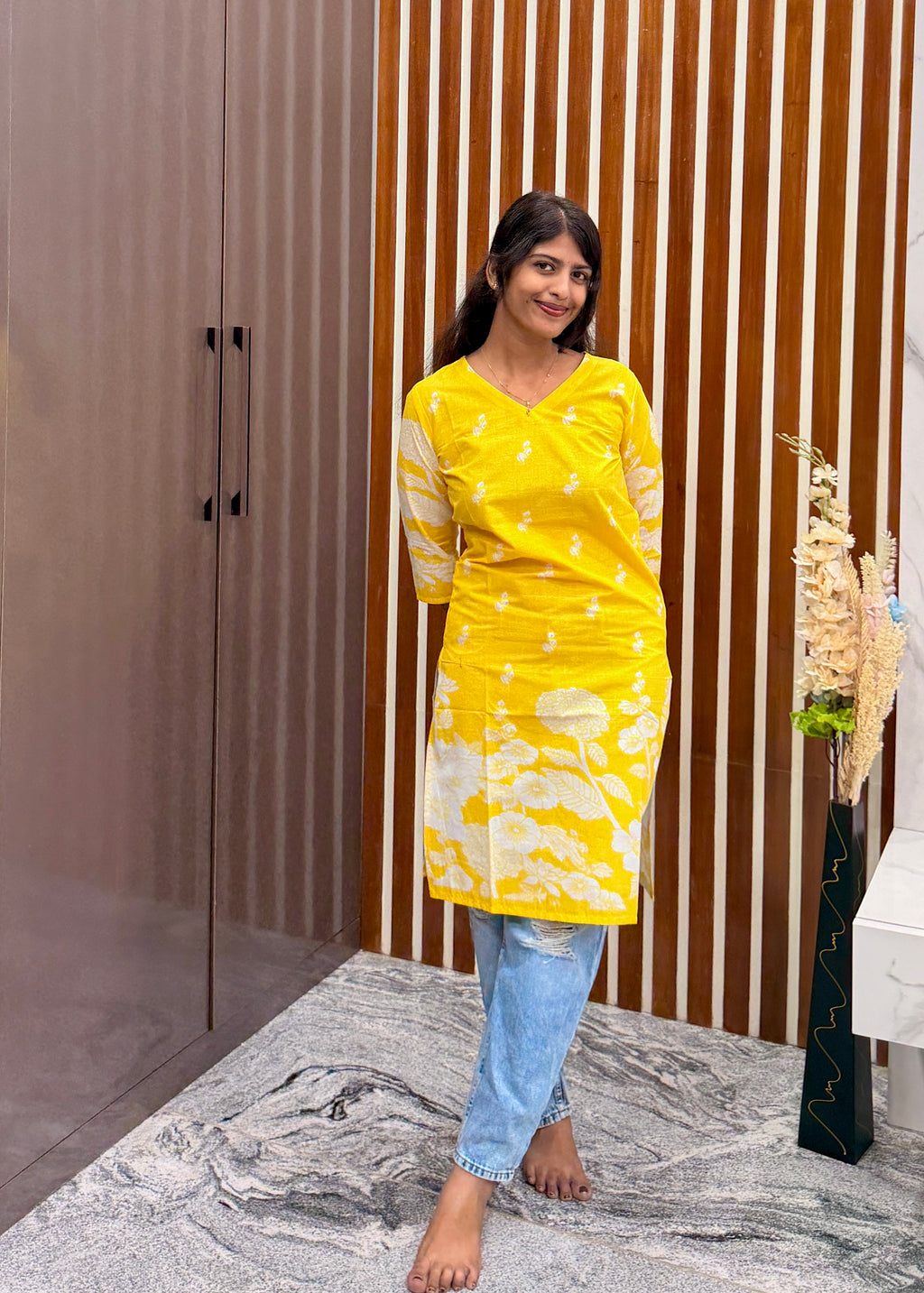 Yellow floral kurti top ( only top)