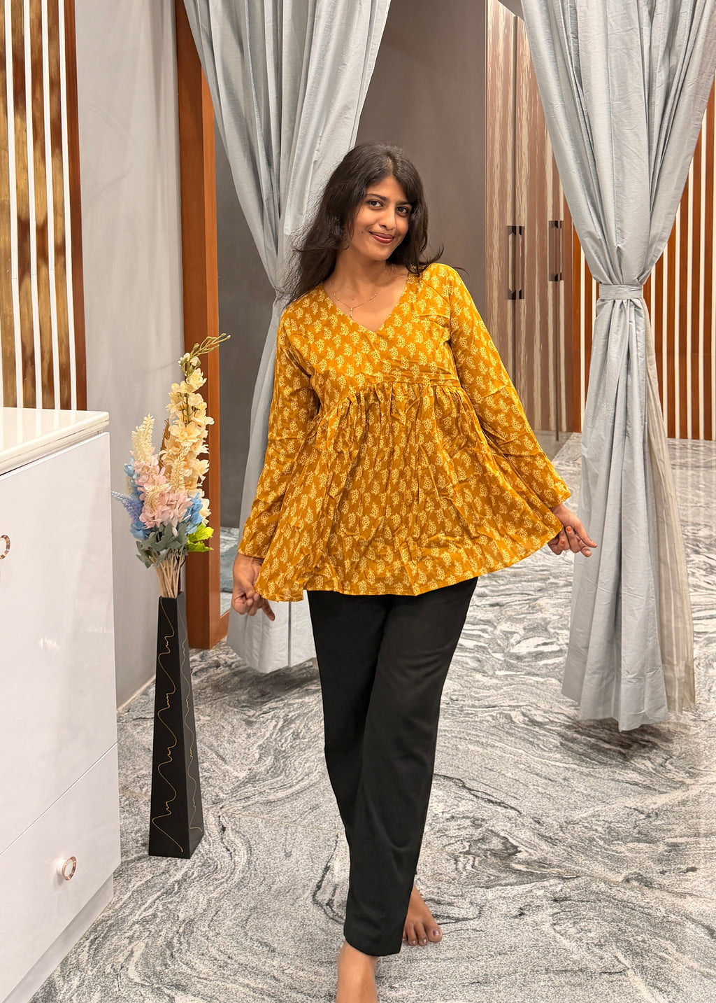 Yellow peplum top