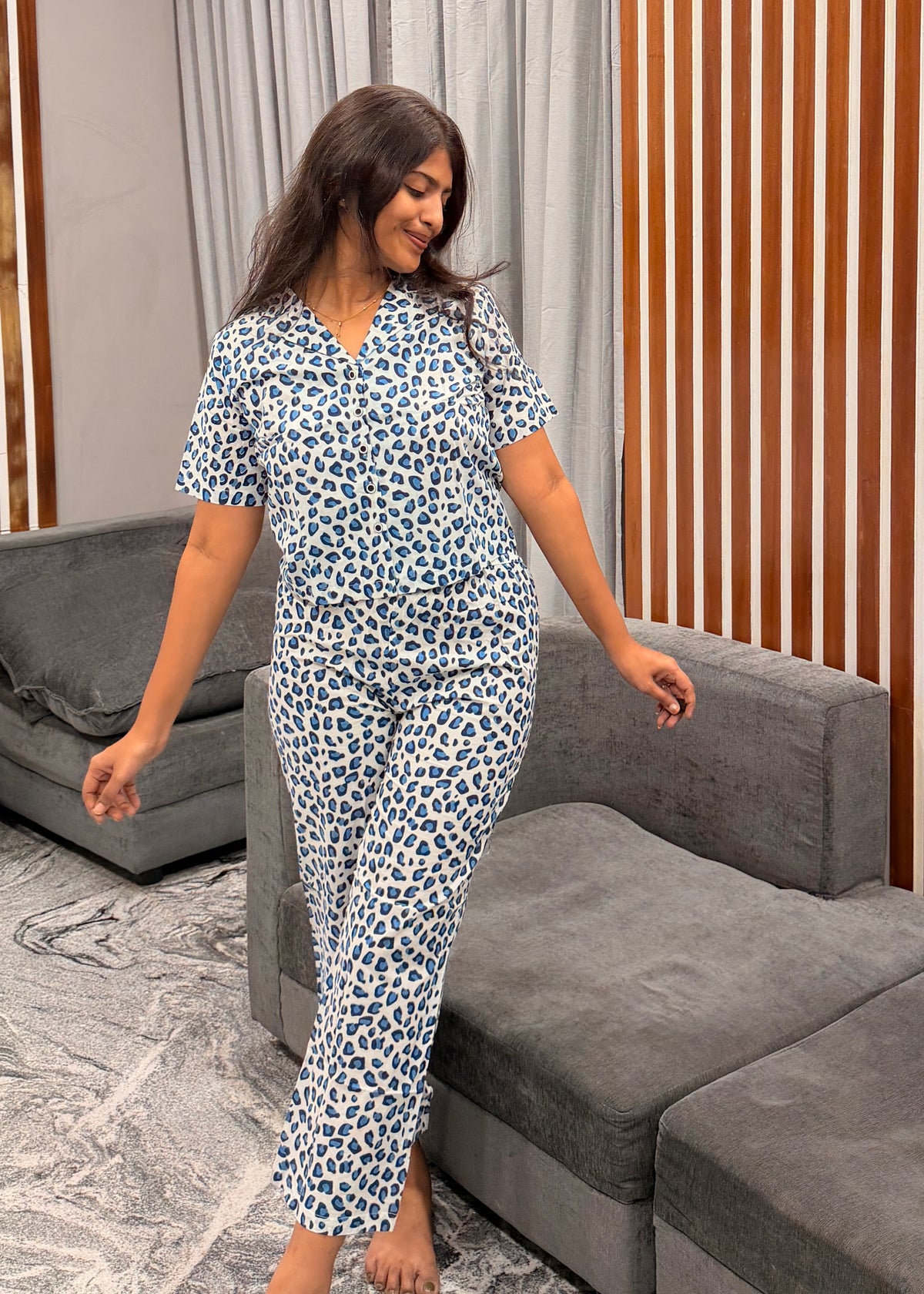Blue Leopard Crop Shirt and pant
