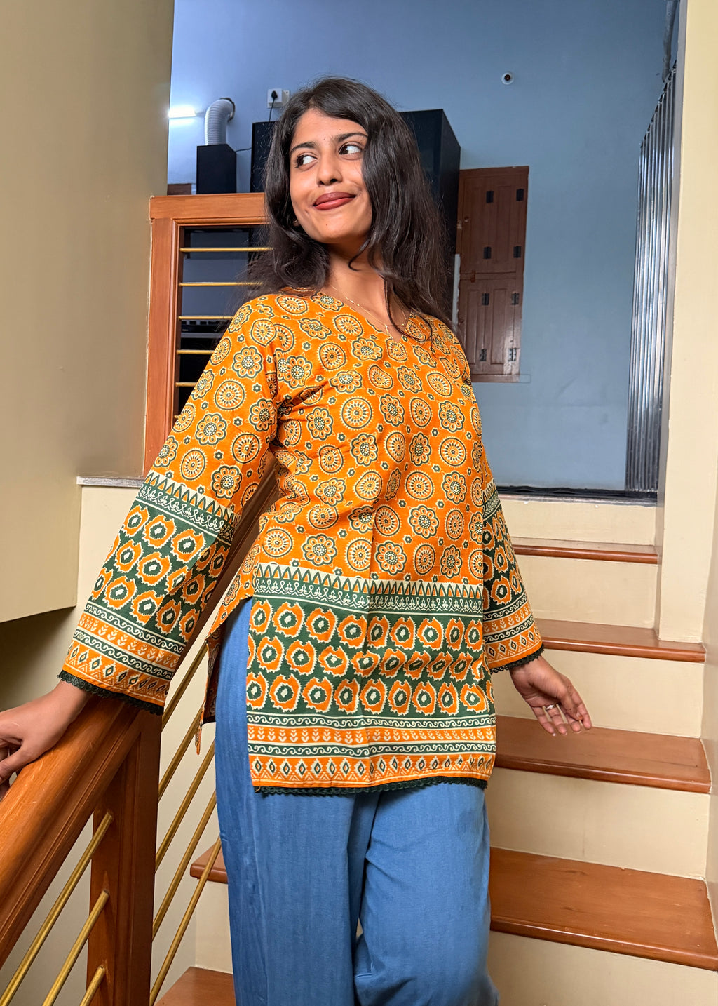 Mustard Jaipuri  Block Print short top