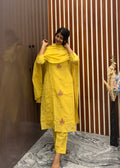 Butter yellow Mulchanderi Hand Embroidery Threadwork 3-Piece Set