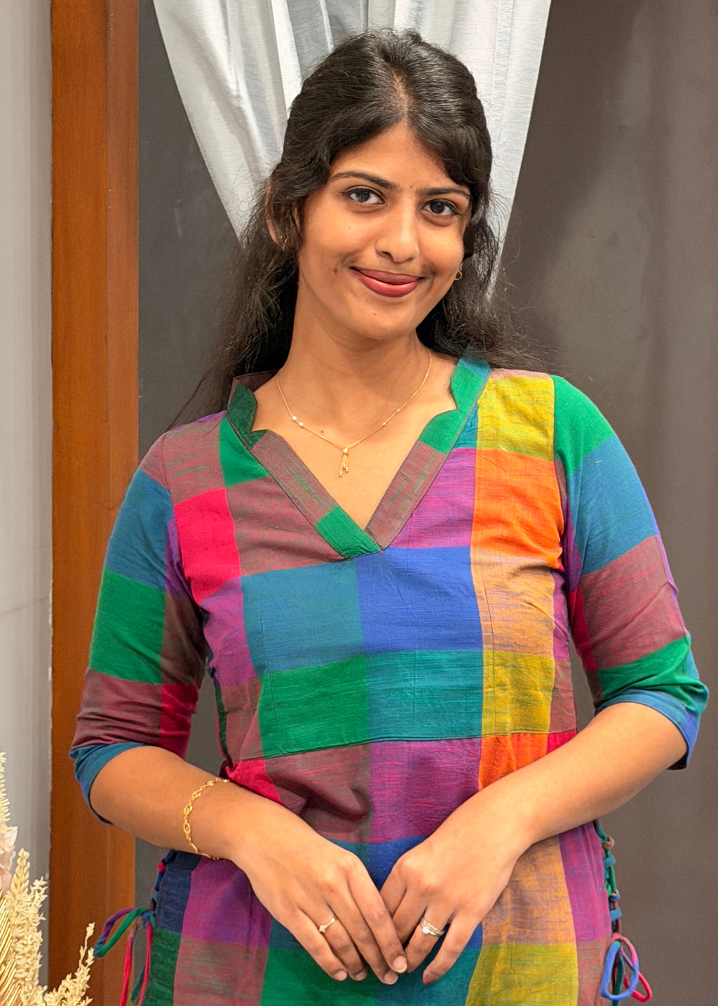 Madras check sideknot kurti