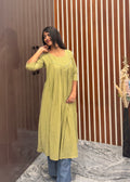 Pastel green mull chanderi handwork aline top