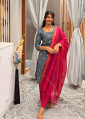 Slate Grey Kurti with Rani Pink Dupatta & Pants
